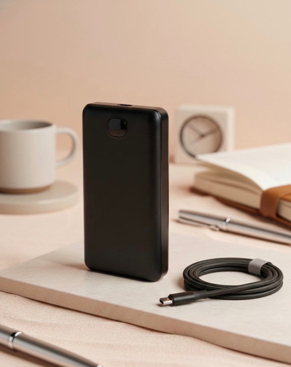 50-hour Wavon Boost battery on a desk with its cable