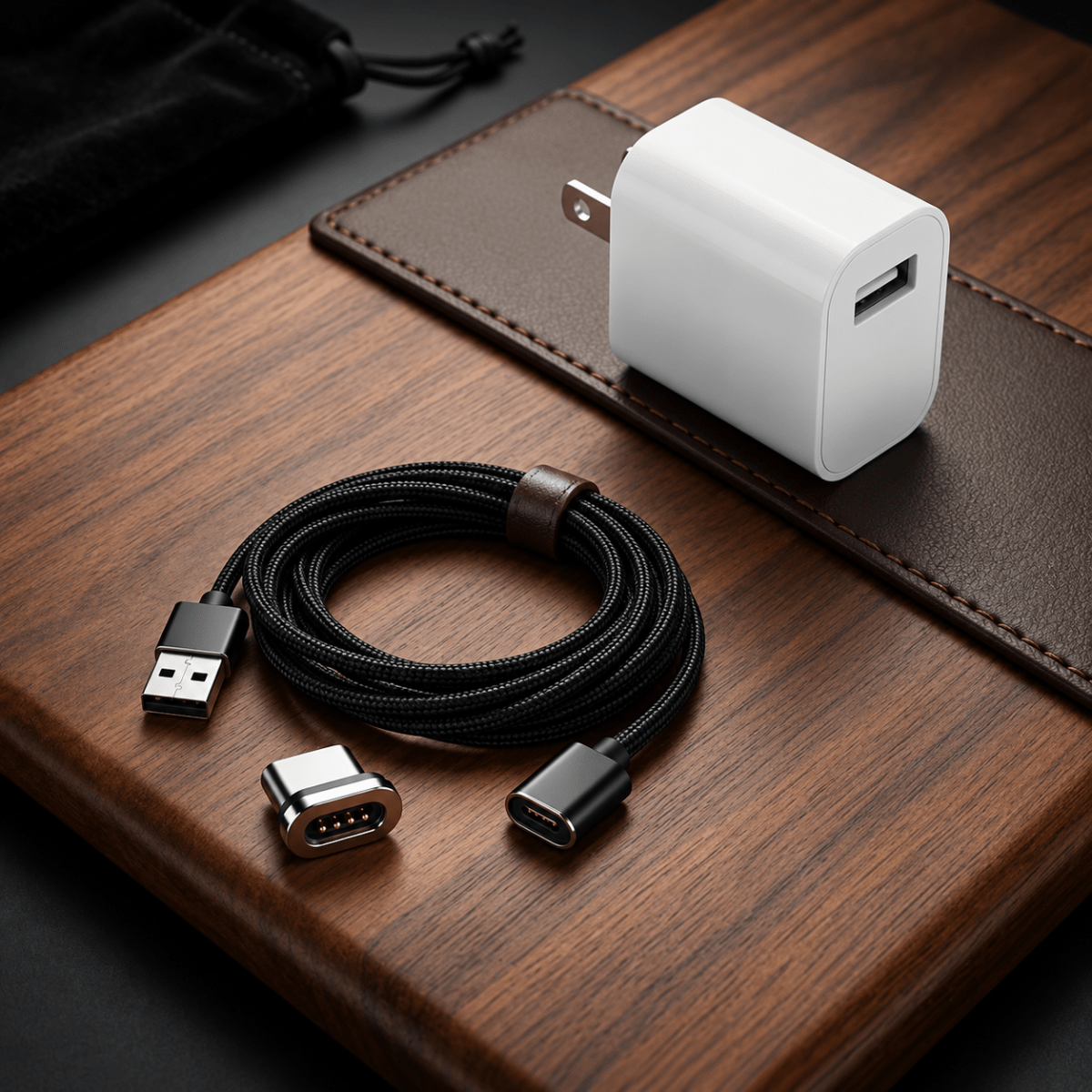 Magnetic USB-C charging cable and white charger cube