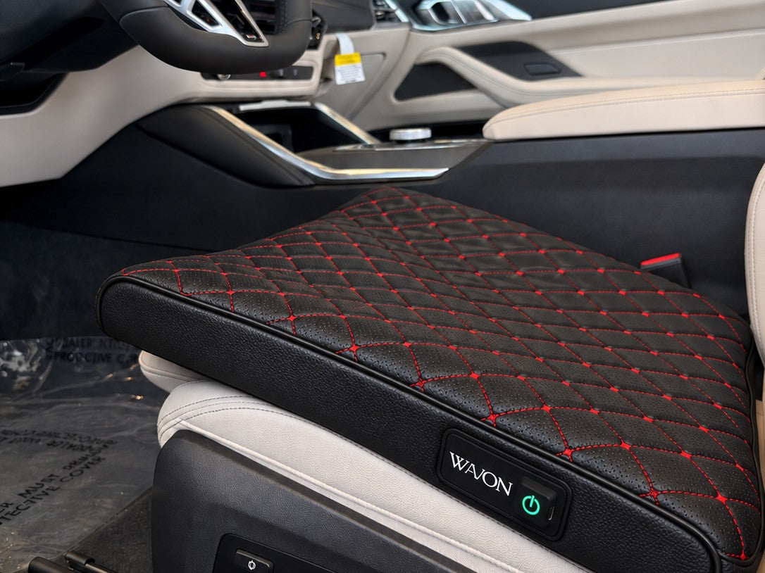 Wavon in Red Stitch Sport on the driver's seat of a BMW